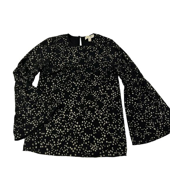 Michael Kors Tops - Michael Kors Black Gold Glitter Stars Flare Long Sleeve Blouse Top Shirt Xs